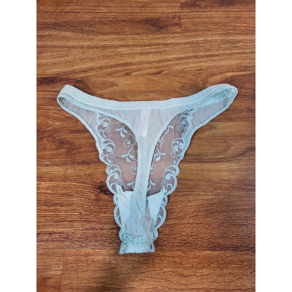 Vintage Y2K Victorias Secret Mint Green Embroidered High Waist Thong Size L - Picture 4 of 4